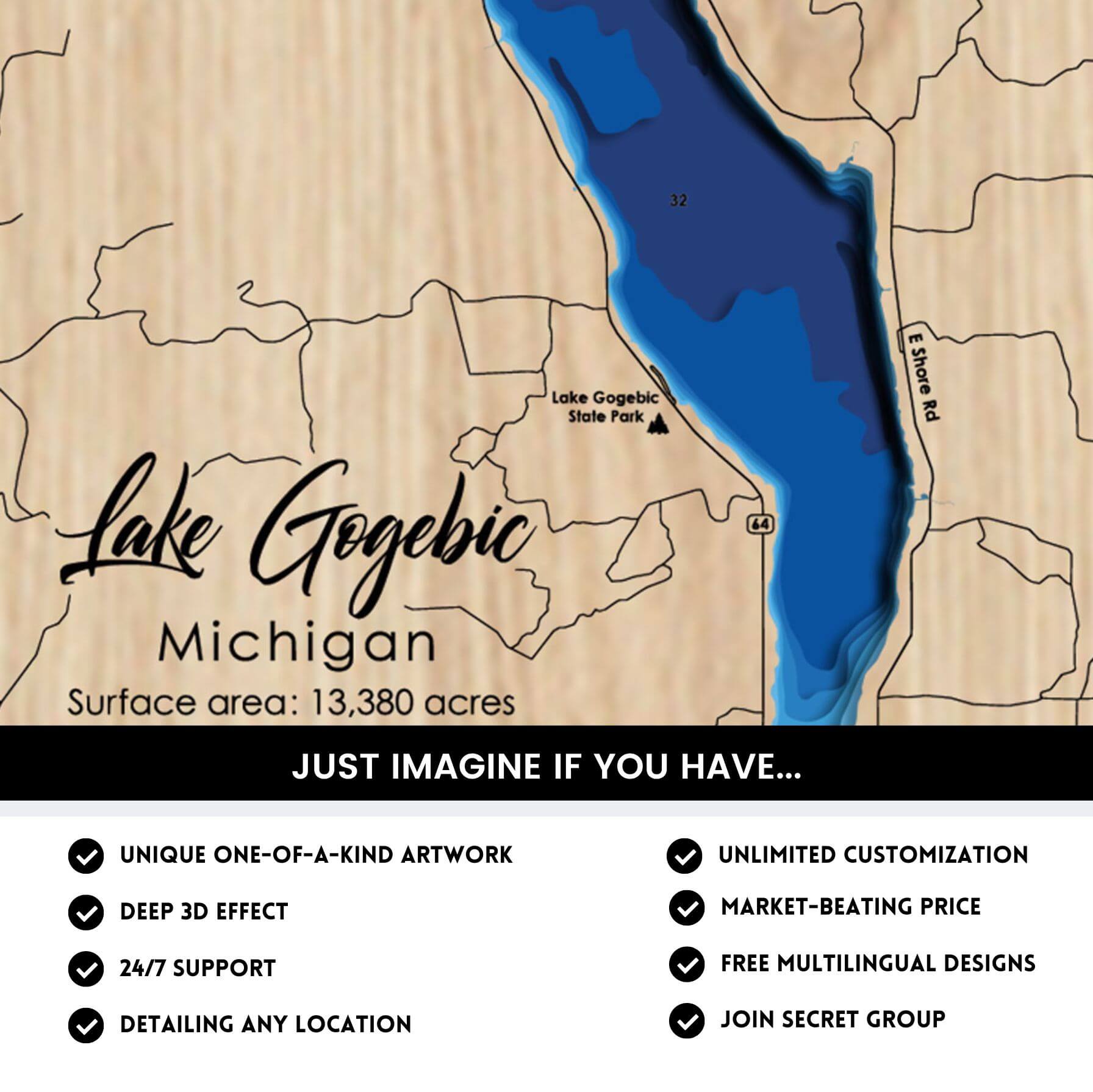 Lake Gogebic, Michigan Laser Map Files - 10 Layers - Svg/Ai/Dxf/Pdf ...