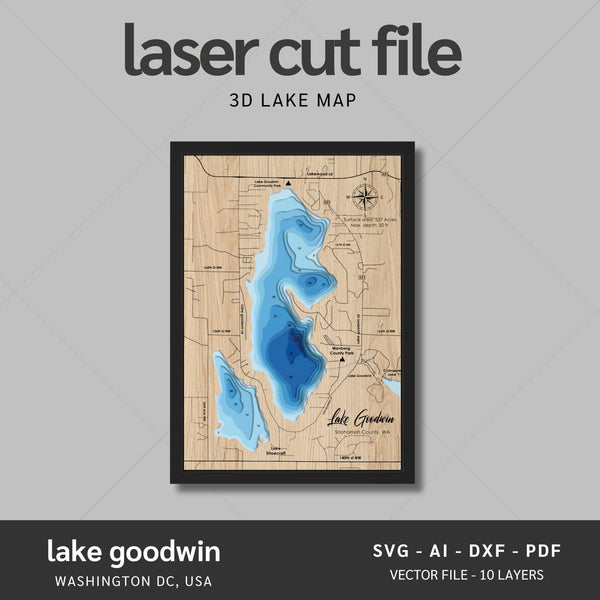 Lake Goodwin, Washington Laser Map Files - 10 Layers - Svg/Ai/Dxf/Pdf