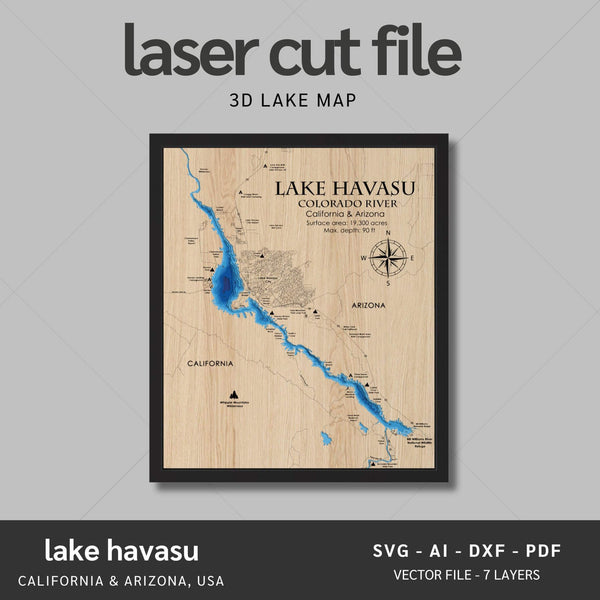 Lake Havasu, California Laser Map Files - 7 Layers - Svg/Ai/Dxf/Pdf