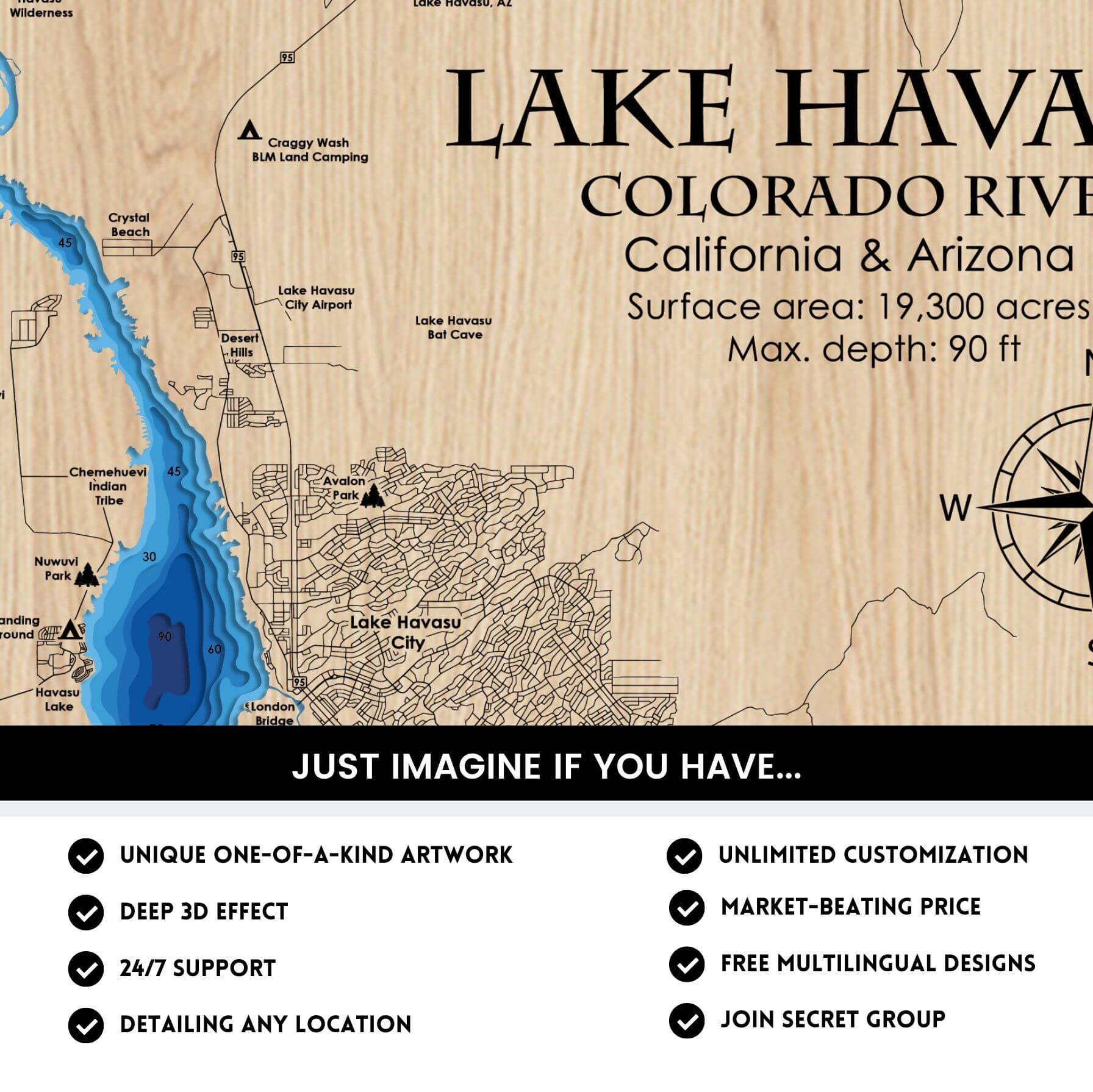 Lake Havasu, California & Arizona Laser Map Files - 7 Layers - Svg