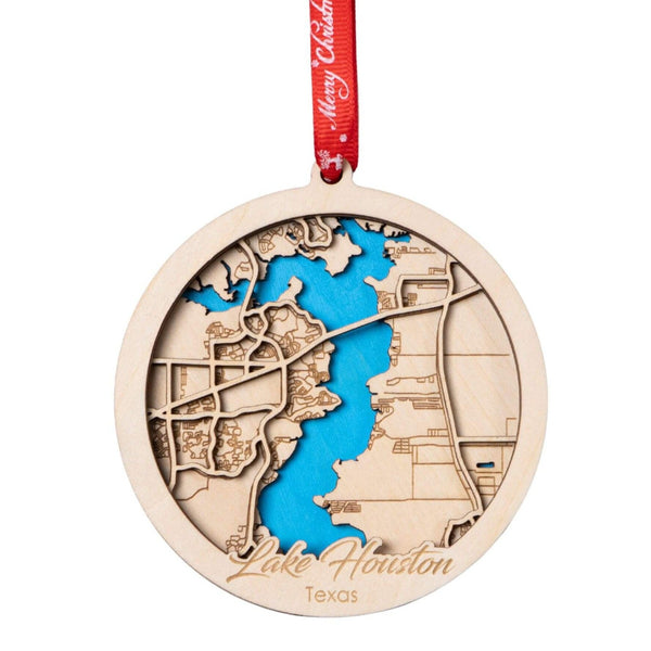 Lake Houston, TX Wooden Map Ornament – 4.5’’x4’’ - Blue