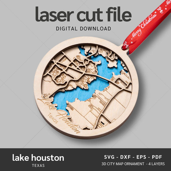 Lake Houston Map Ornaments Files - 4 Layers - Svg/Ai/Dxf/Pdf