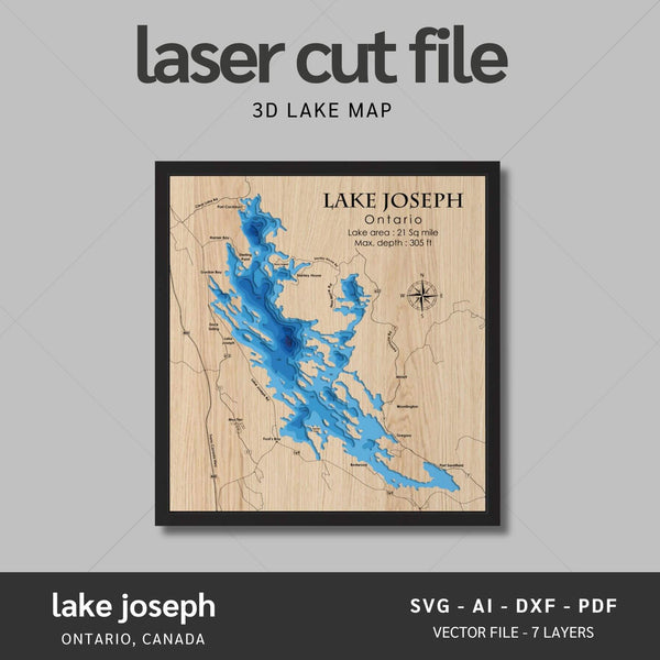 Lake Joseph, Ontario Laser Map Files - 7 Layers - Svg/Ai/Dxf/Pdf