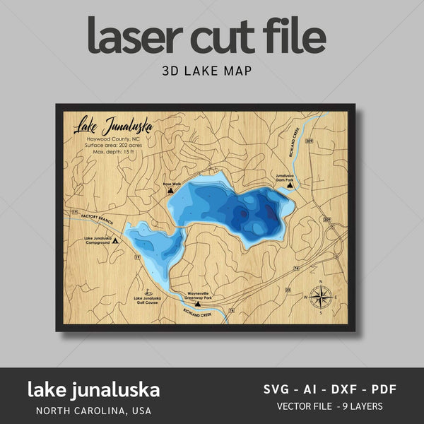 Lake Junaluska, North Carolina Laser Map Files - 9 Layers - Svg/Ai/Dxf/Pdf