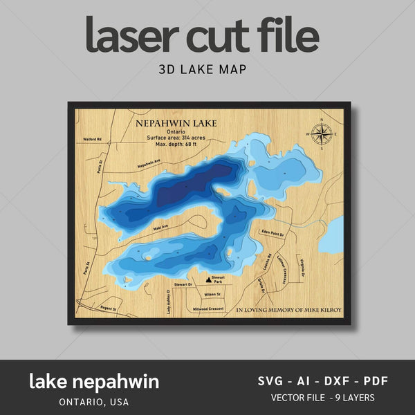 Lake Nepahwin, Ontario Laser Map Files - 9 Layers - Svg/Ai/Dxf/Pdf