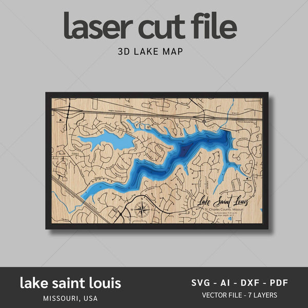 Lake Saint Louis, Missouri Laser Map Files - 7 Layers - Svg/Ai/Dxf/Pdf