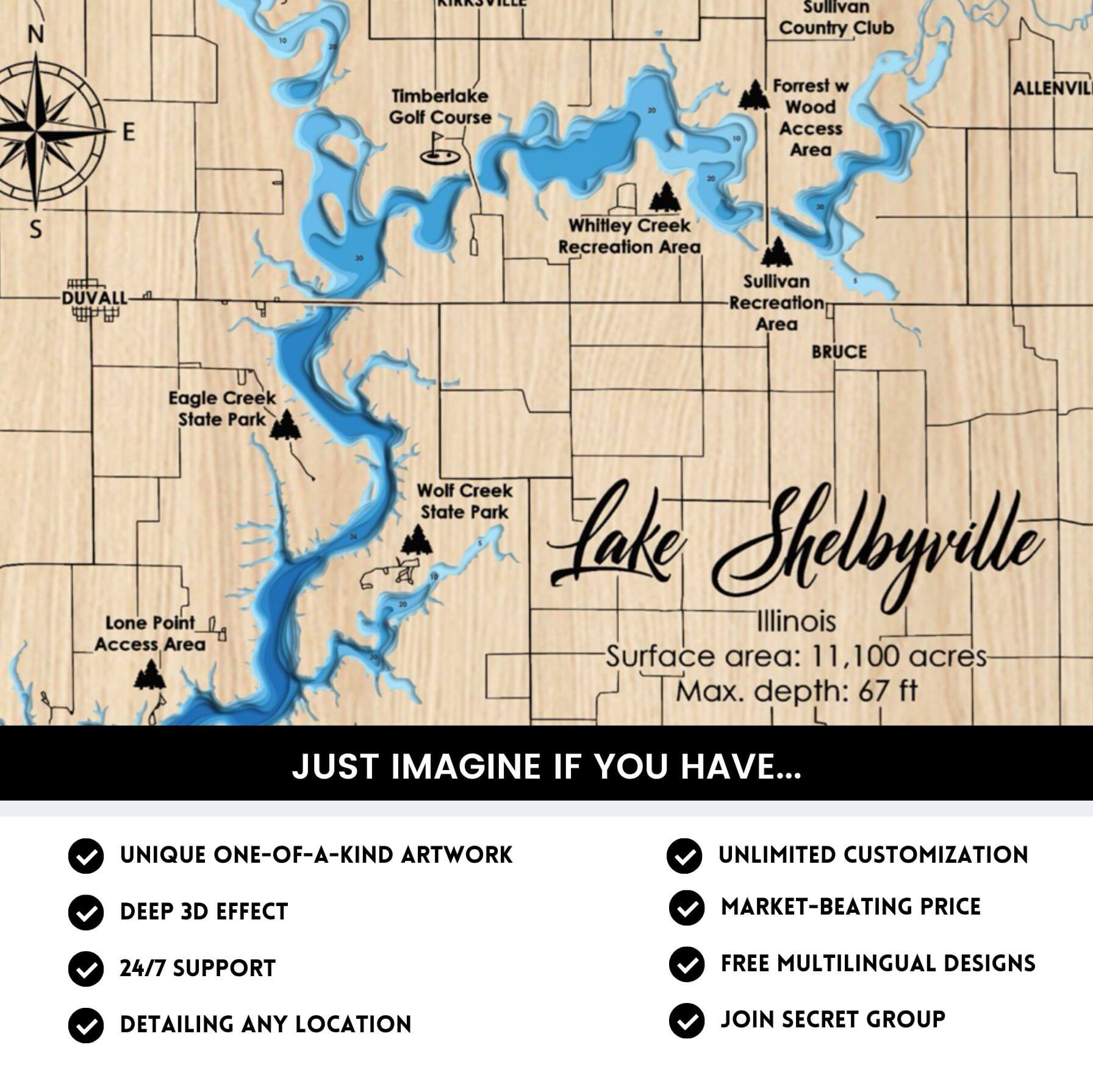 Lake Shelbyville Illinois Laser Map File 9 Layers Svg Ai Dxf Pdf IL 9layers 4 
