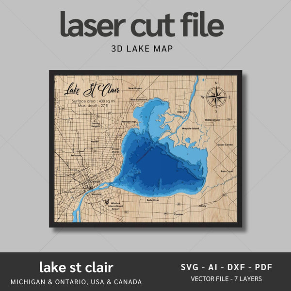 Lake St Clair Laser Map Files - 7 Layers - Svg/Ai/Dxf/Pdf