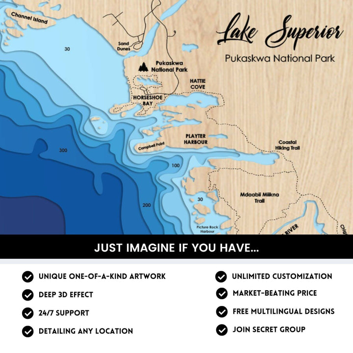 Details of Lake Superior 3D Depth Map FIles, unique wall art, deep effect, unlimited customization