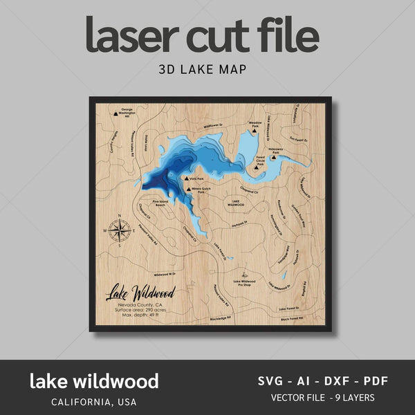 Lake Wildwood, California Laser Map Files - 9 Layers - Svg/Ai/Dxf/Pdf