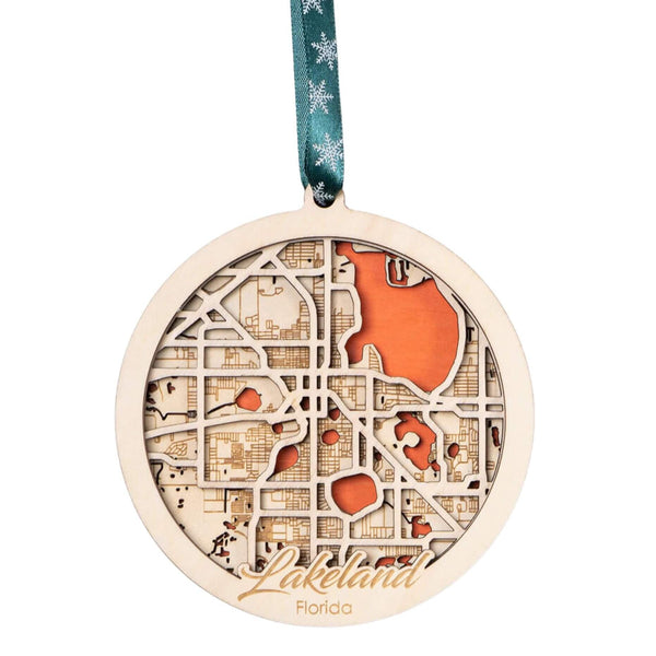 Lakeland, FL 3D Wooden City Map Ornament – 4.5’’x4’’