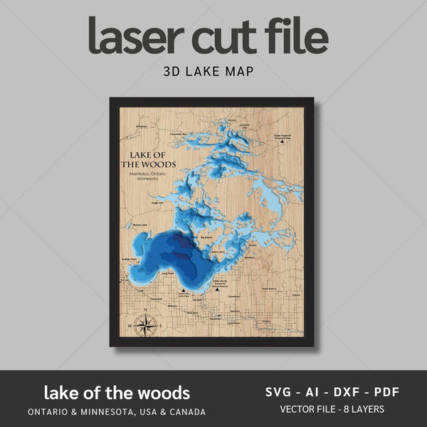 Lake of the Woods, Ontario Laser Map Files - 8 Layers - Svg/Ai/Dxf/Pdf