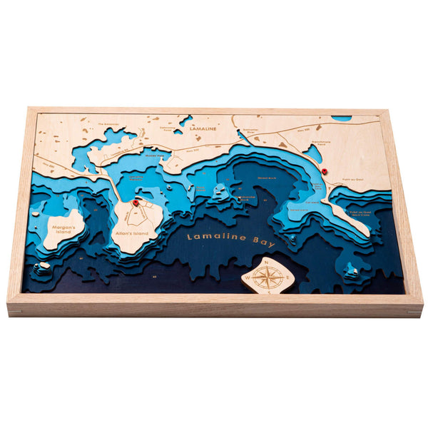 Lamaline Bay, Canada 3D Wooden Map – Dark Blue – 7 Layers