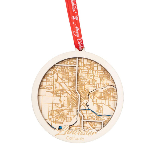 Lancaster, CA 3D Wooden City Map Ornament – 4.5’’x4’’