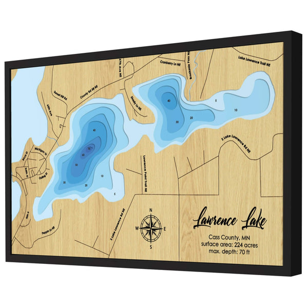 Lawrence Lake Map, Minnesota - Personalized 3D Wood Map - Depth Map Wall Art - Nautical Decor for Lake House