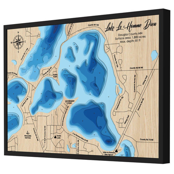 Le Homme Dieu Lake Map, Minnesota - Personalized Wood Map - Depth Map Wall Art - Nautical Decor for Lake House