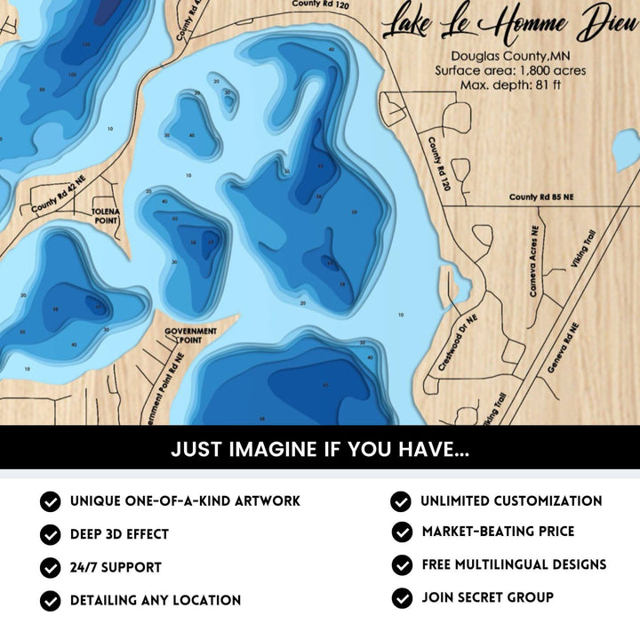 Details of Le Homme Dieu Lake 3D Depth Map FIles, unique wall art, deep effect, unlimited customization