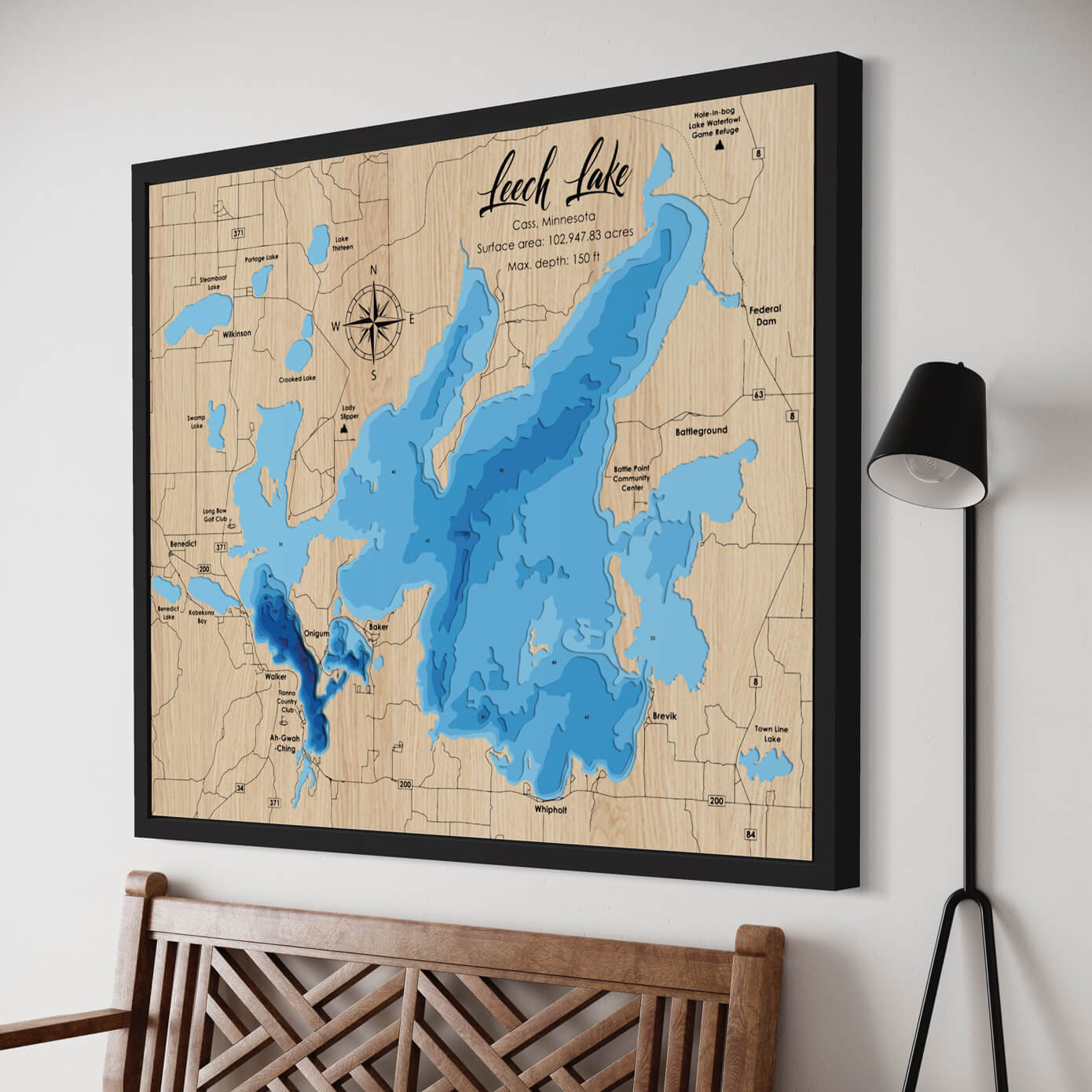 Leech Lake, Minnesota 3D Wooden Map - Blue – 8 Layer – Moc Tho LLC