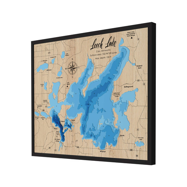 Leech Lake 3D Wooden Map - Blue – 8 Layer