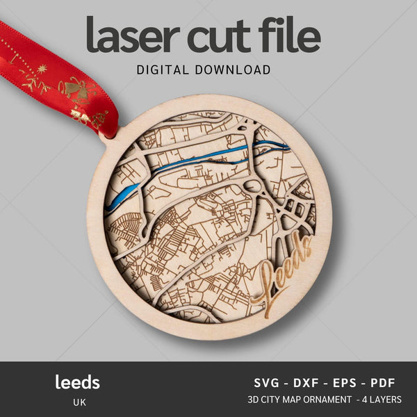 Leeds, UK City Map Ornaments Files - 4 Layers - Svg/Ai/Dxf/Pdf