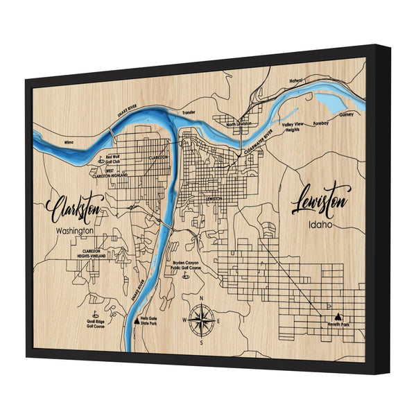 Lewiston & Clarkston Map, Idaho & Washington - Personalized Wood Map - Depth Map Wall Art - Gifts for Lake House