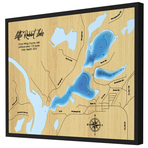 Little Rabbit Lake Map, Minnesota - Personalized Wood Map - Depth Map Wall Art - Nautical Decor for Lake House