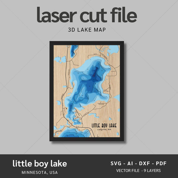 Little Boy Lake, Minnesota Laser Map Files - 9 Layers - Svg/Ai/Dxf/Pdf