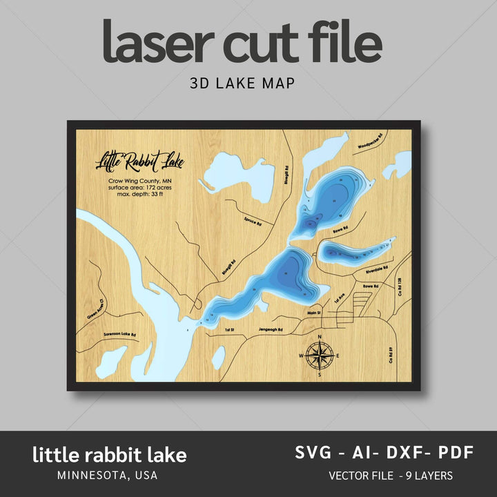 Intricate Little Rabbit Lake 3D Laser Cut Map Files with personalization options, presented by Moc Tho