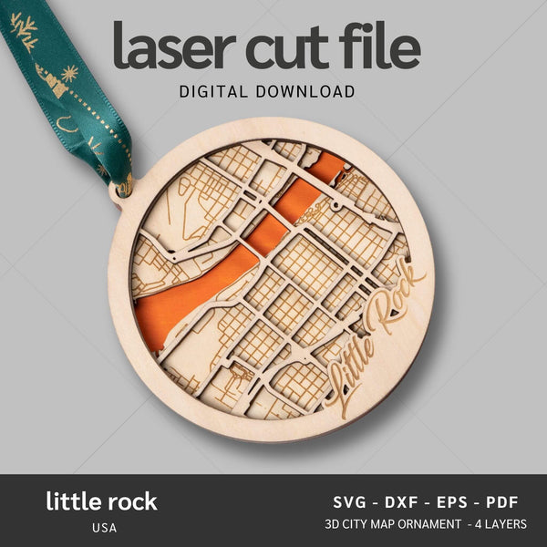 Little Rock, Arkansas USA City Map Ornaments Files - 4 Layers - Svg/Ai/Dxf/Pdf