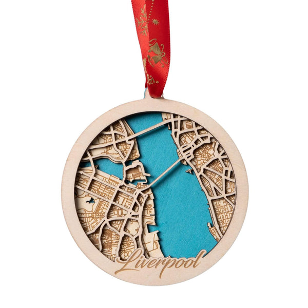 Liverpool, UK 3D Wooden City Map Ornament – 4.5’’x4’’ - Blue