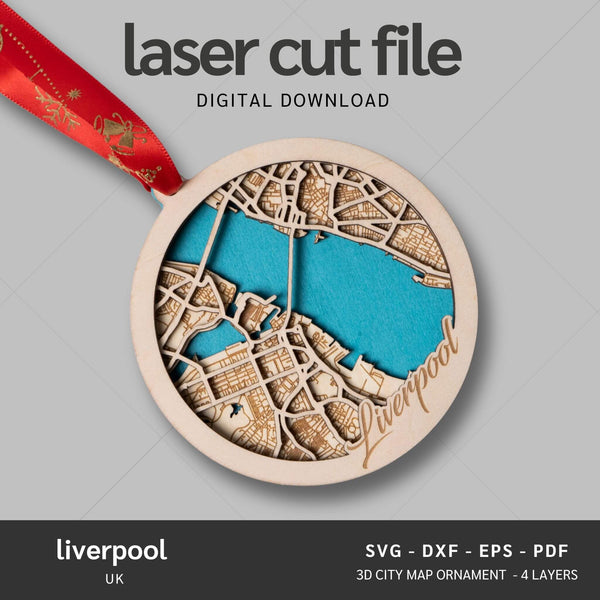 Liverpool, UK City Map Ornaments Files - 4 Layers - Svg/Ai/Dxf/Pdf