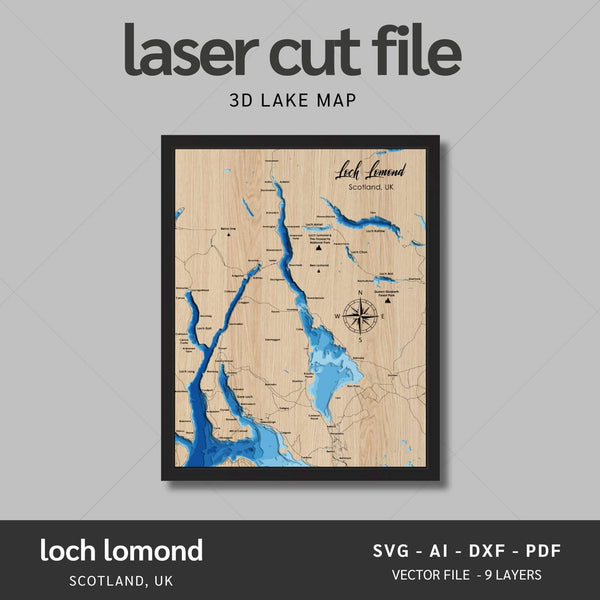 Loch Lomond, Scotland Laser Map Files - 9 Layers - Svg/Ai/Dxf/Pdf