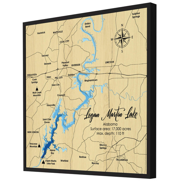 Logan Martin Lake Map, Alabama - Personalized 3D Wood Map - Depth Map Wall Art - Nautical Decor for Lake House