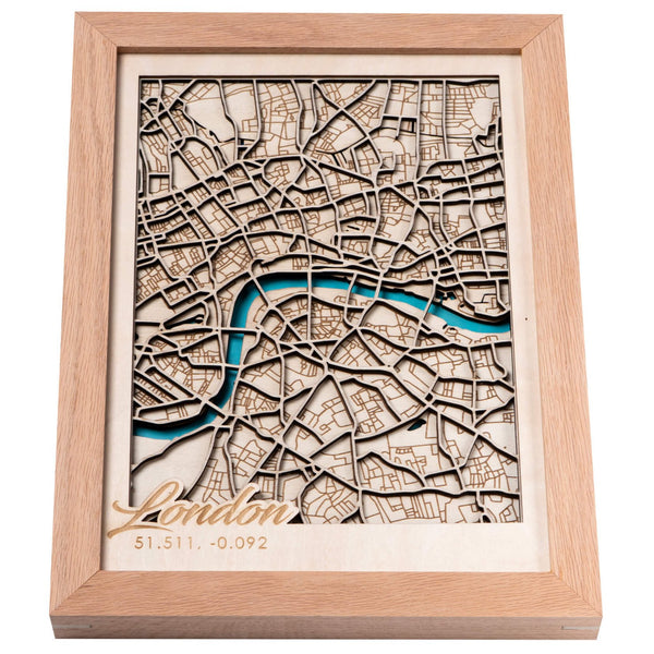 London 3D Wooden Map – Blue – 4 Layers