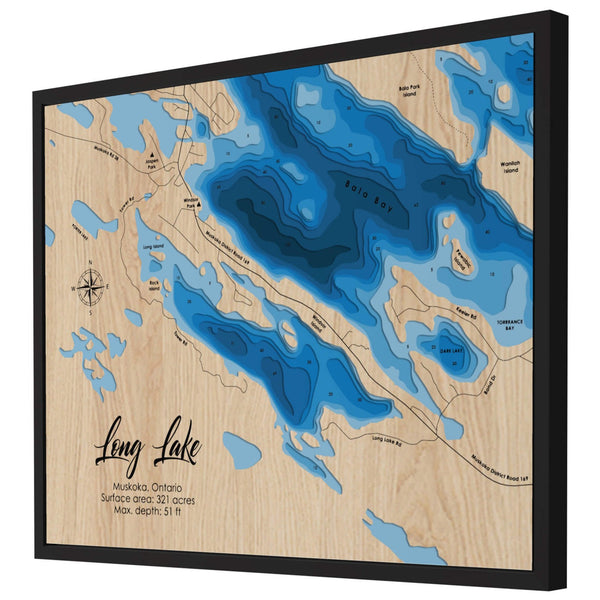 Long Lake (Ontario) 3D Wooden Map - Blue – 9 Layers