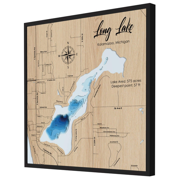 Long Lake (MI) 3D Wooden Map - Blue – 9 Layers