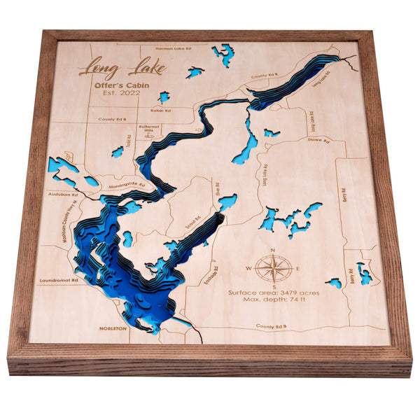 Long Lake, Wisconsin 3D Wooden Map - Blue - 9 Layers