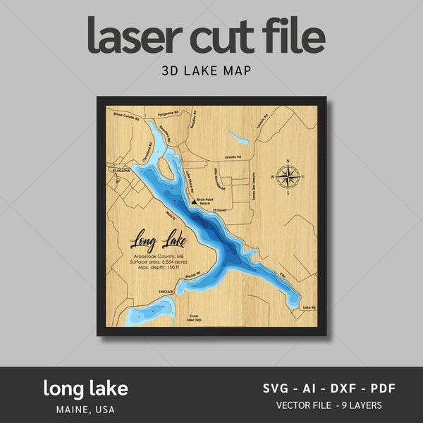 Long Lake, Michigan Laser Map Files - 9 Layers - Svg/Ai/Dxf/Pdf