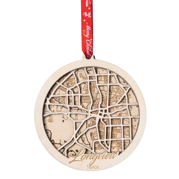 Longview, TX 3D Wooden City Map Ornament – 4.5’’x4’’