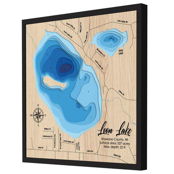 Loon Lake Map, Wisconsin - Personalized 3D Wooden Map - Depth Map Wall Art - Nautical Decor for Lake House