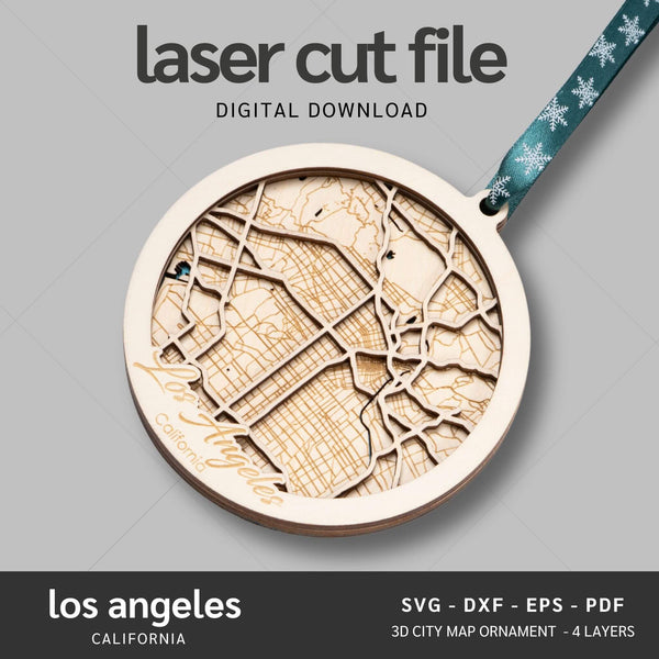 Los Angeles, CA City Map Ornaments Files - 4 Layers - Svg/Ai/Dxf/Pdf