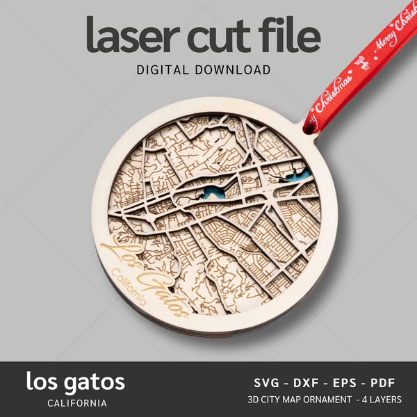 Los Gatos, CA City Map Ornaments Files - 4 Layers - Svg/Ai/Dxf/Pdf