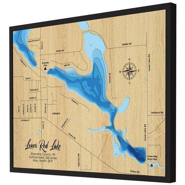 Lower Red Lake 3D Wooden Map - Blue – 9 Layers