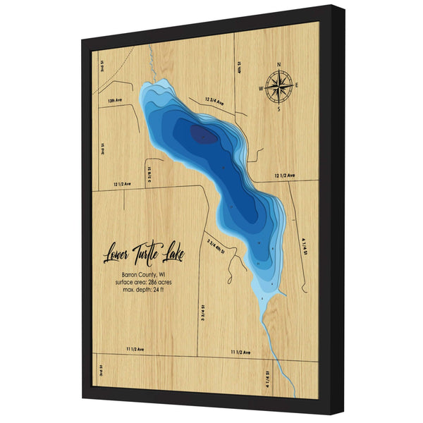 Lower Turtle Lake Map, Wisconsin - Personalized Wood Map - Depth Map Wall Art - Nautical Decor for Lake House