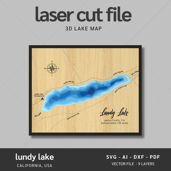 Lundy Lake, California Laser Map Files - 9 Layers - Svg/Ai/Dxf/Pdf