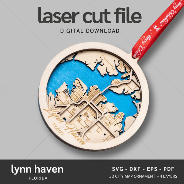 Lynn Haven, FL City Map Ornaments Files - 4 Layers - Svg/Ai/Dxf/Pdf