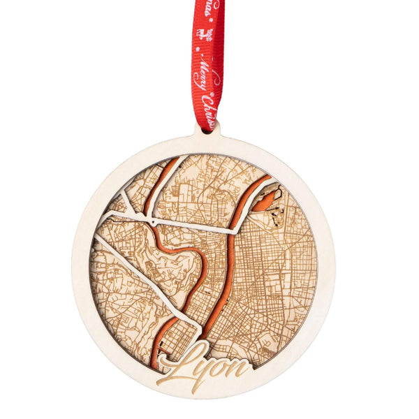 Lyon, France 3D Wooden City Map Ornament – 4.5’’x4’’