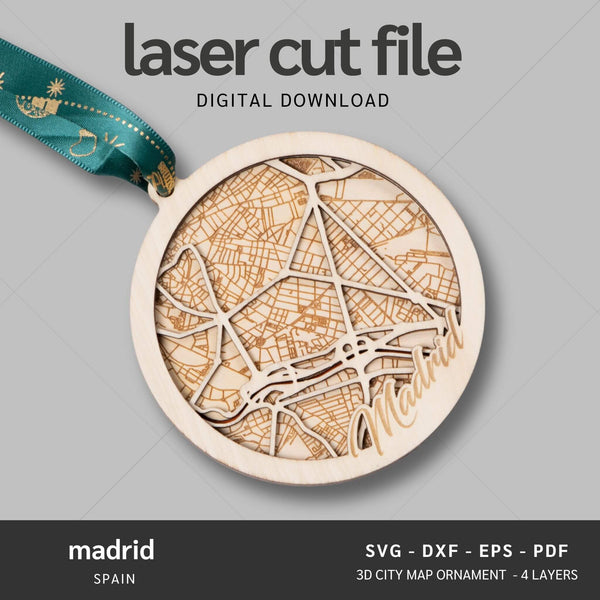 Madrid, Spain City Map Ornaments Files - 4 Layers - Svg/Ai/Dxf/Pdf