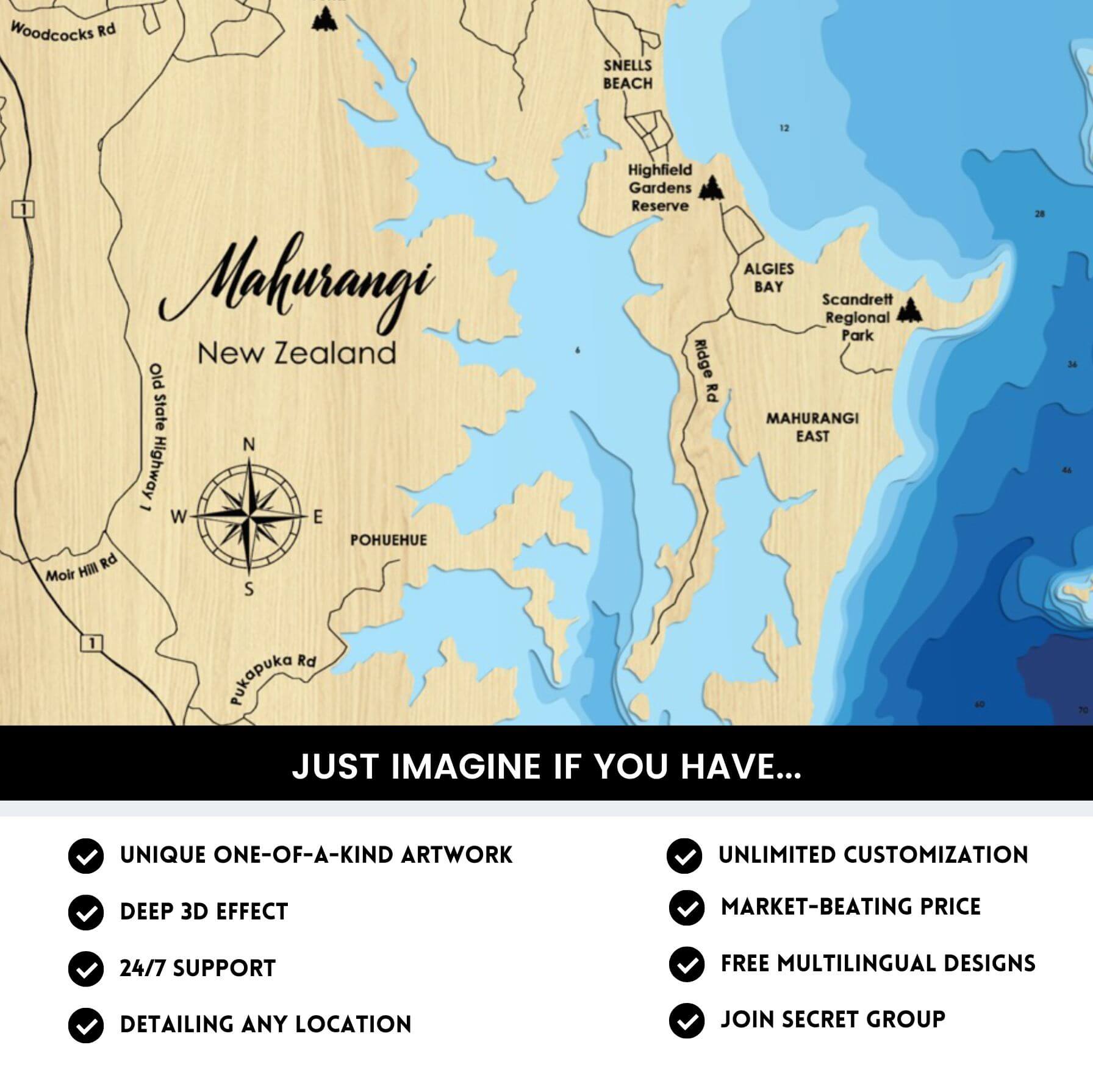 Mahurangi Est New Zealand Laser Map File 9 Layers Svg Ai Dxf Pdf Mahurangi Auckland NewZealand 9layers 4 