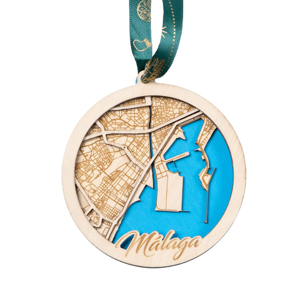 Malaga, Spain 3D Wooden City Map Ornament – 4.5’’x4’’ - Blue